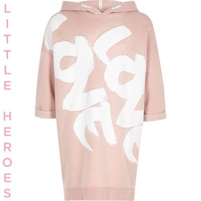 Girls pink hooded love sweater dress